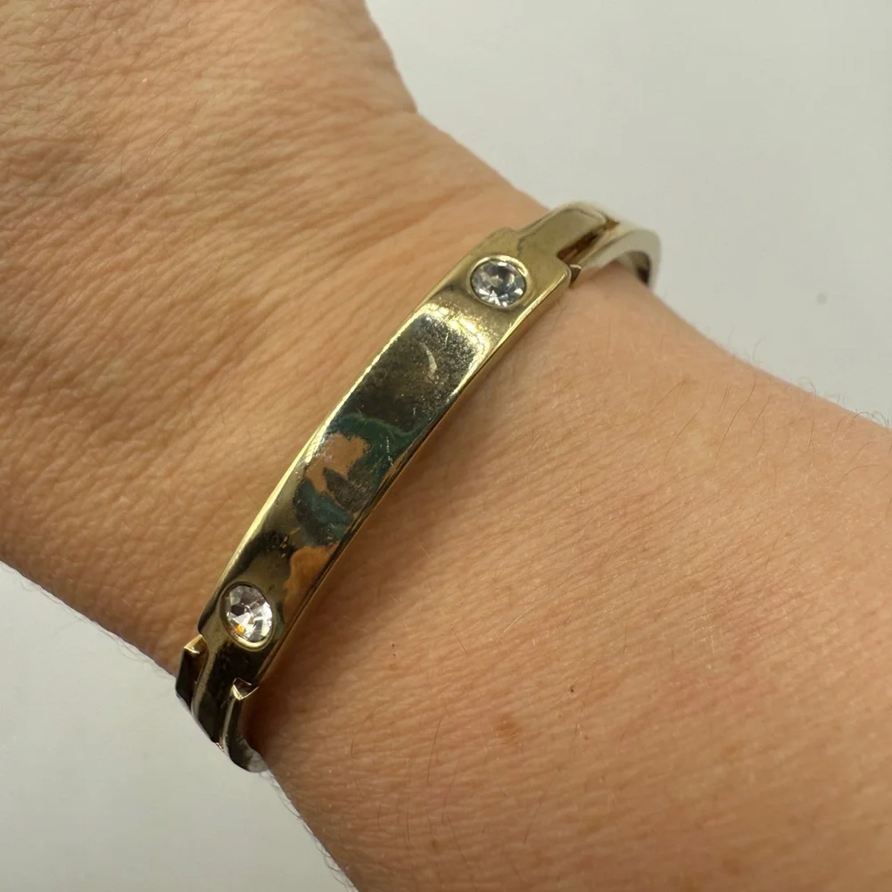 Ann Taylor‎ Hinged Bangle Elegant Gold Tone Bracelet with Crystal Accents